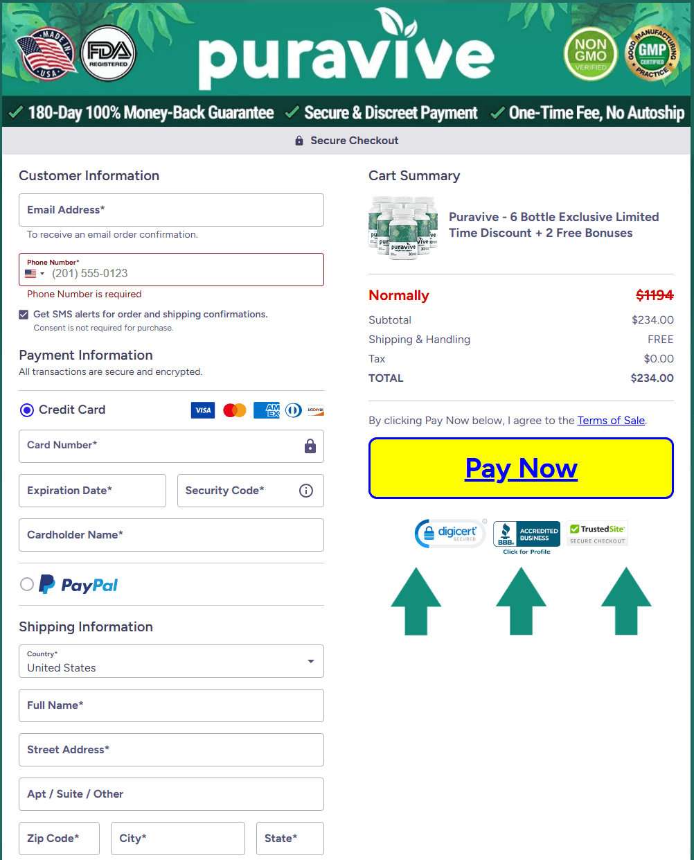 Puravive Checkout Page